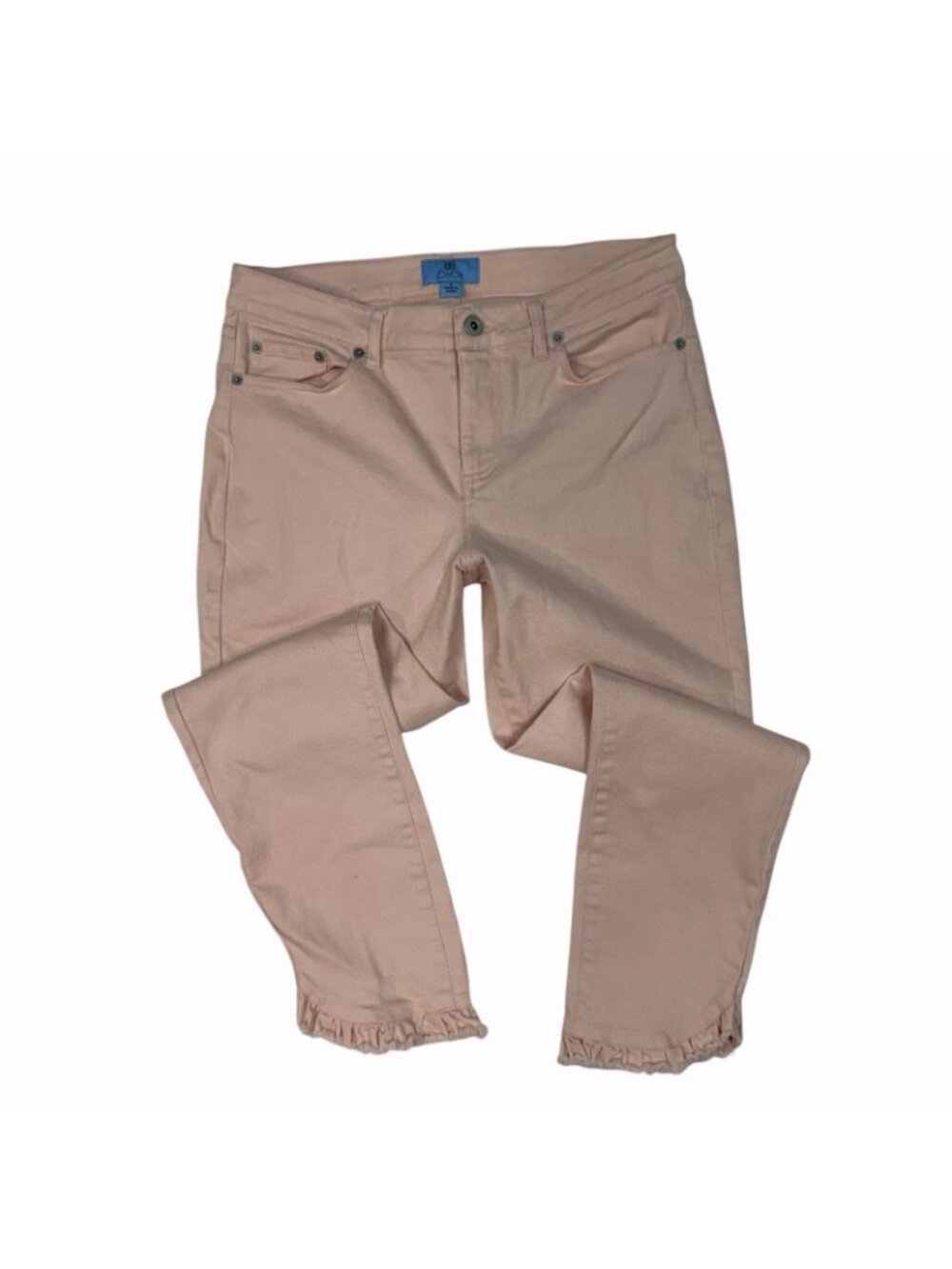 Cece Cropped Skinny Jeans Size 6 Light Baby Pink Denim Ruffle Hem Capri 7029312 - Picture 2 of 12